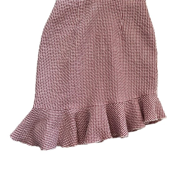 Wayf Gingham Ruffle Asymmetric Mini Dress Red Size Small Preppy Twee Feminine‎ - Picture 4 of 12